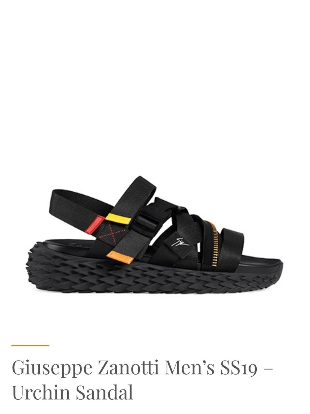 Giuseppe Zanotti Black Sandal with Red, Yellow & Orange Accents